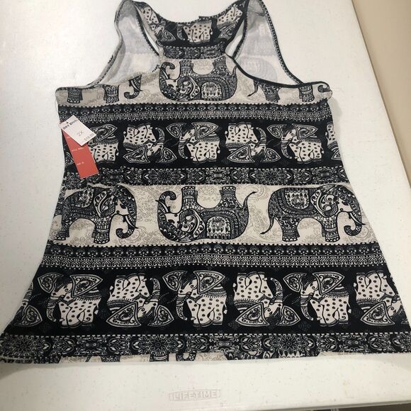 NWT Hot Kiss Y2K Elephant Print Racerback Tank Top Women 2X Boho Tribal Festival - Picture 2 of 6